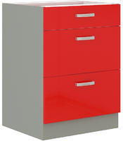 Spodní skříňka se šuplíky PREMIUM BOX ROSE červený lesk / šedá, 60 D 3S 