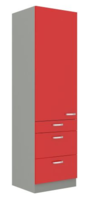 Vysoká potravinová skříň se šuplíky PREMIUM BOX ROSE červený lesk / šedá, 60 DKS-210 3S 1F 