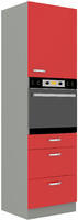 Vysoká skříň se šuplíky PREMIUM BOX ROSE červený lesk / šedá, 60 DPS-210 3S 1F 