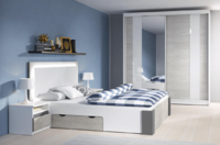 Moderní a designová ložnice HELIOS, 203 skříň, 160 postel, 2 x noční stolky, v bílé kombinace z dubem kalhult 