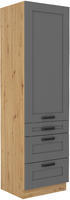 Vysoká potravinová skříň se šuplíky PREMIUM BOX LUNA artisan/dustgrey MDF 60 DKS-210 3S 1F 