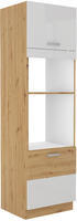 Vysoká skříň na vestavěnou troubu a mikrovlnku 60 DPM-210 2F ARTISAN bílý lesk / dub artisan 