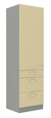 Vysoká potravinová skříň se šuplíky PREMIUM BOX KARMEN krémový lesk / šedá 60 DKS-210 3S 1F  - 1