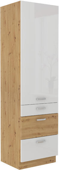 Vysoká potravinová skříň se šuplíky PREMIUM BOX 60 DKS-210 3S 1F ARTISAN bílý lesk / dub artisan  - 1