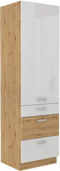 Vysoká potravinová skříň se šuplíky PREMIUM BOX 60 DKS-210 3S 1F ARTISAN bílý lesk / dub artisan - 1/4