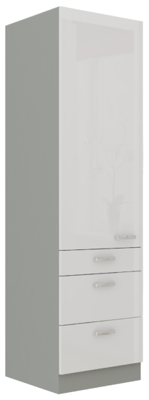 Vysoká potravinová  skříň se šuplíky PREMIUM BOX BIANKA bílý lesk-šedá 60 DKS-210 3S 1F  - 1