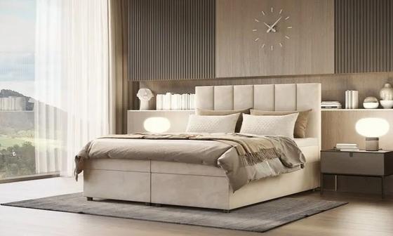 Čalouněná postel boxspring Delta 180 x 200 cm + topper, krémová skladem  - 1