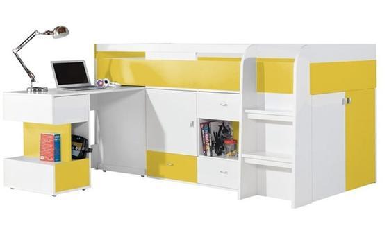 Postel vyvýšená s psacím stolem MOBI MO21 bílá lux / žlutá  - 1