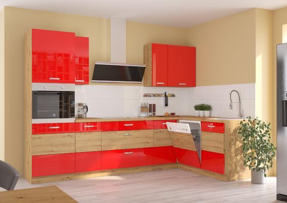 Kuchyňská linka ARTISAN červený lesk, Rohová sestava A, 285 x 170 cm  - 1