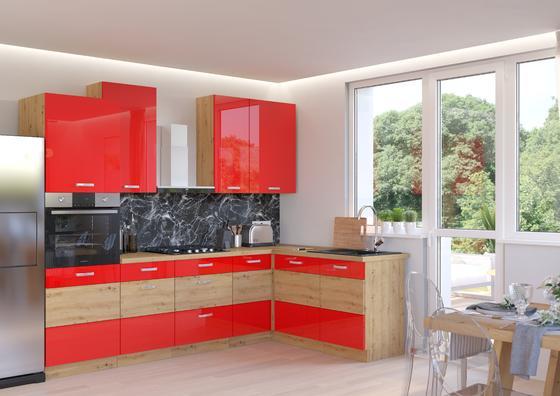 Kuchyňská linka ARTISAN červený lesk, Rohová sestava B, 275 x 170 cm  - 1