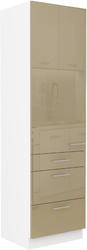 Vysoká potravinová skříň  LARA cappuccino lesk, 60 DKS-210 3S1F, šuplíky Premium Box - 1/2