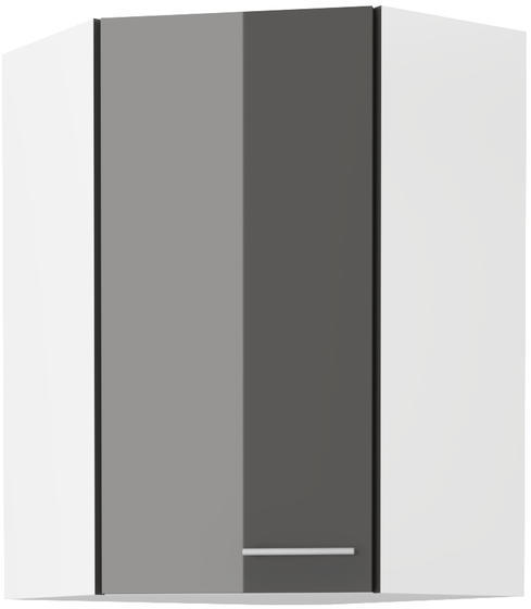 Horní skříňka rohová LARA šedá lesk, 60 x 60 GN-90 1F (45°)  - 1