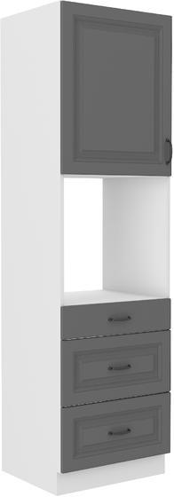 Vysoká skříň na troubu se šuplíky PREMIUM BOX 60 DPS-210 3S 1F STILO bílé/DustGrey MDF.  - 1