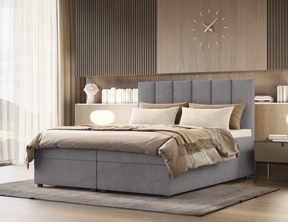 Čalouněná postel boxspring Delta 180 x 200 cm + topper, šedá skladem  - 1