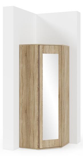 Rohová šatní skříň PK se zrcadlem, v dubu sonoma, bílé matné, grafit nebo v kombinaci artisan/černá, 70 x 70 x 185 cm  - 1