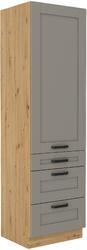 Vysoká potravinová skříň se šuplíky PREMIUM BOX  LUNA artisan/claygrey MDF 60 DKS-210 3S 1F - 1/4