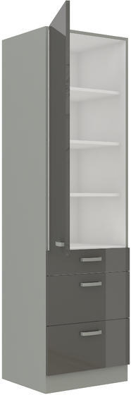 Vysoká potravinová skříň se šuplíky PREMIUM BOX GREY šedý lesk / šedá 60 DKS-210 3S 1F  - 2