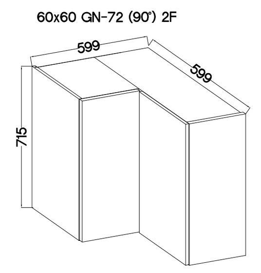 Horní skříňka rohová LARA šedá lesk, 60 x 60 GN-72 2F (90°)  - 2