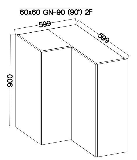 Horní skříňka rohová LARA šedá lesk, 60 x 60 GN-90 2F (90°)  - 2