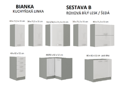 Kuchyňská linka BIANKA rohová, sestava B bílý lesk / šedá 129 x 169 cm - 2/3