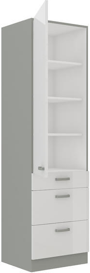 Vysoká potravinová  skříň se šuplíky PREMIUM BOX BIANKA bílý lesk-šedá 60 DKS-210 3S 1F  - 2