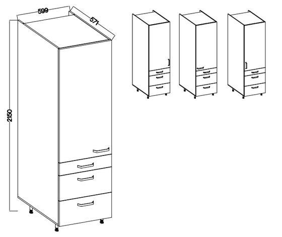 Vysoká potravinová skříň na nožičkách se šuplíky PREMIUM BOX 60 DKS-215 3S1F NESSA antracit  - 2