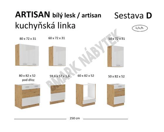 Kuchyňská linka ARTISAN bílý lesk, Sestava D, 250 cm  - 2