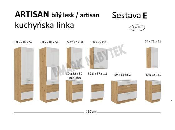 Kuchyňská linka ARTISAN bílý lesk, Sestava E, 350 cm  - 2
