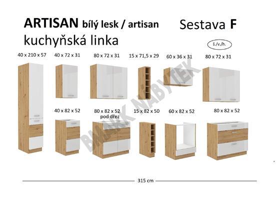 Kuchyňská linka ARTISAN bílý lesk, Sestava F, 315 cm  - 2