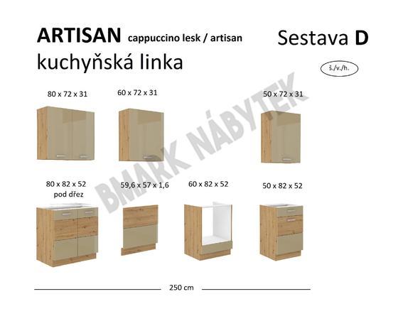 Kuchyňská linka ARTISAN cappuccino lesk, Sestava D, 250 cm  - 2