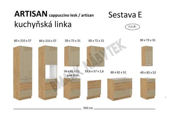 Kuchyňská linka ARTISAN cappuccino lesk, Sestava E, 350 cm  - 2