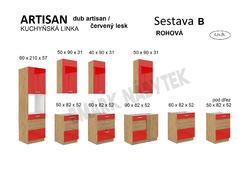 Kuchyňská linka ARTISAN červený lesk, Rohová sestava B, 275 x 170 cm - 2/2