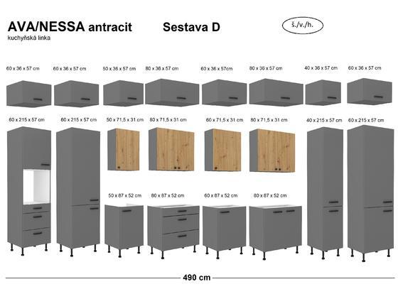 Kuchyňská linka AVA/NESSA antracit, sestava D, 490 x 60 x 251 cm  - 2