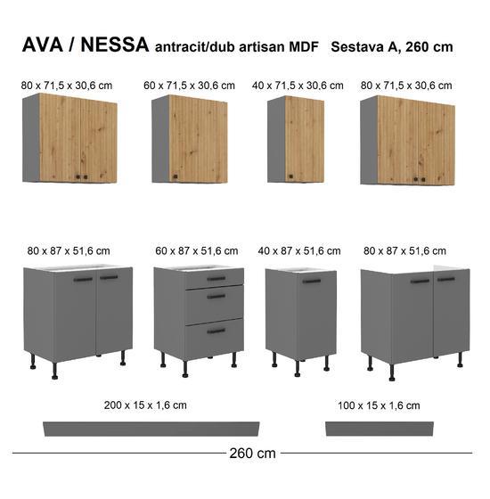 Kuchyňská linka AVA/NESSA antracit, Sestava A, 260 cm  - 2
