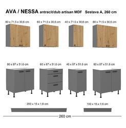Kuchyňská linka AVA/NESSA antracit, Sestava A, 260 cm - 2/5