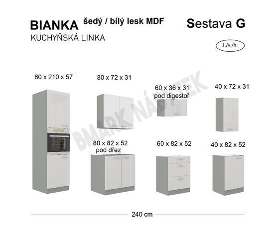 Kuchyňská linka BIANKA, 240 sestava G bílý lesk / šedá  - 2