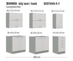 Kuchyňská linka BIANKA, 200 cm, Sestava E-1 bílý lesk / šedá - 2/3