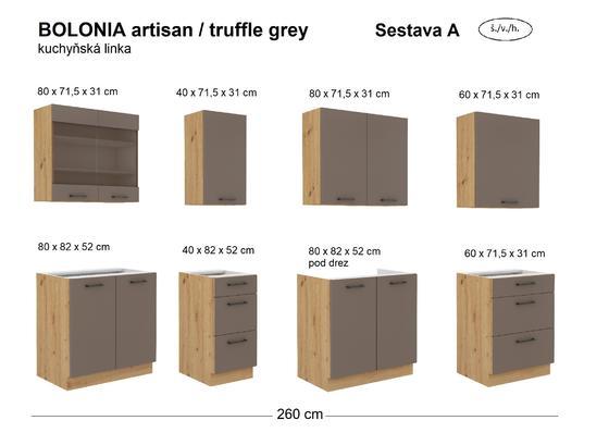 Kuchyňská linka BOLONIA artisan/truffle grey, Sestava A, 260 cm  - 2