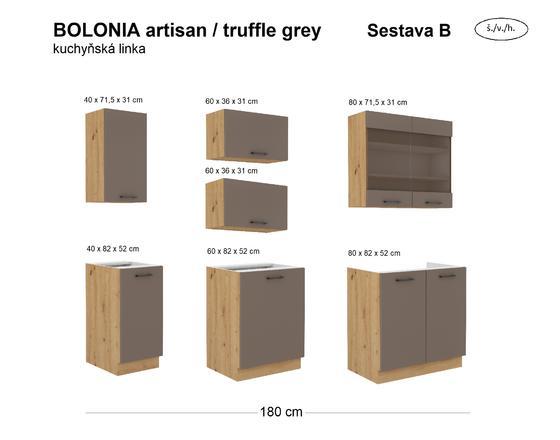 Kuchyňská linka BOLONIA artisan/truffle grey, Sestava B, 180 cm  - 2