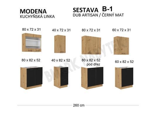 Kuchyňská linka MODENA artisan / černý mat, Sestava B-1, 260 cm  - 2