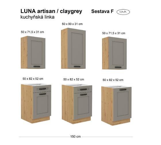 Kuchyňská linka LUNA artisan/claygrey MDF, Sestava F, 150 cm  - 2