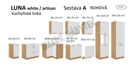 Kuchyňská linka LUNA artisan/bílá MDF, Rohová sestava A, 210x350 cm  - 2