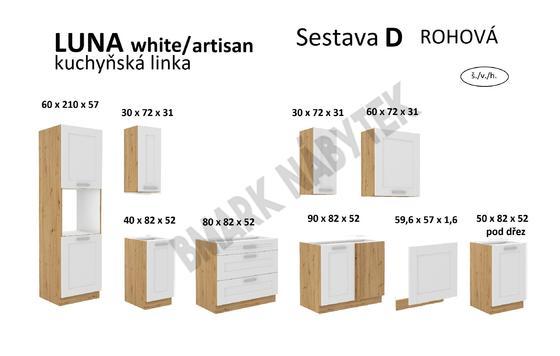 Kuchyňská linka LUNA artisan/bílá MDF, Rohova sestava D, 170x285 cm  - 2