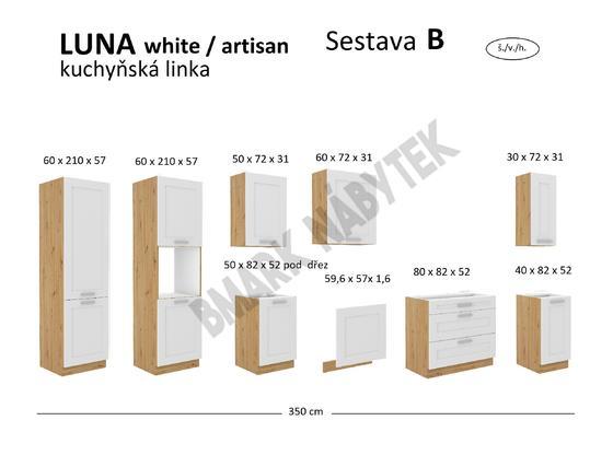 Kuchyňská linka LUNA artisan/bílá MDF, Sestava B, 350 cm  - 2