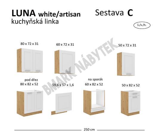 Kuchyňská linka LUNA artisan/bílá MDF, Sestava C, 250 cm  - 2