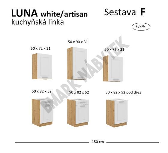 Kuchyňská linka LUNA artisan/bílá MDF, Sestava F, 150 cm  - 2
