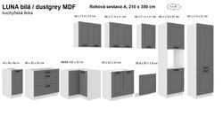 Kuchyňská linka LUNA bílá/dustgrey MDF, Rohová sestava A, 210x350 cm - 2/2