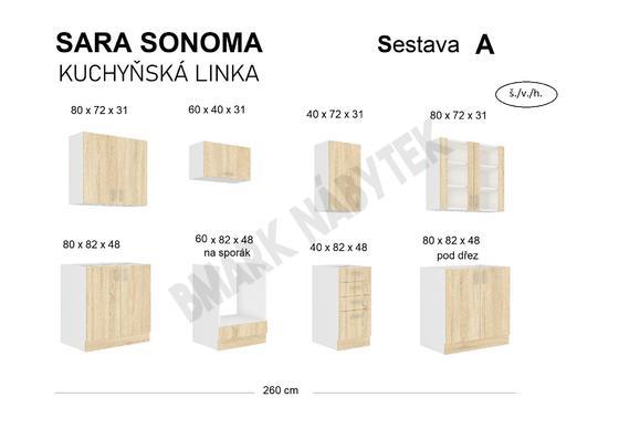 Kuchyňská linka SARA SONOMA, Sestava A, 260 cm  - 2