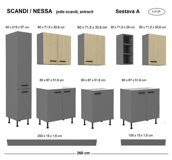 Kuchyňská linka SCANDI/NESSA, Sestava A, 260 cm  - 2