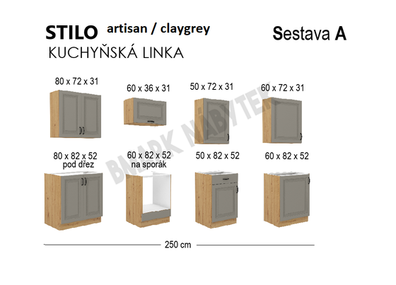 Kuchyňská linka STILO Sestava A, 250 artisan/claygrey  MDF  - 2